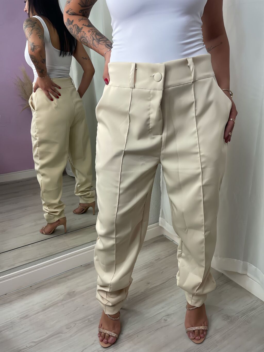 Calça social sem cinto bege
