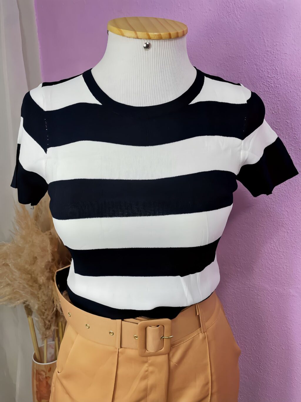 Blusa manga listras preta